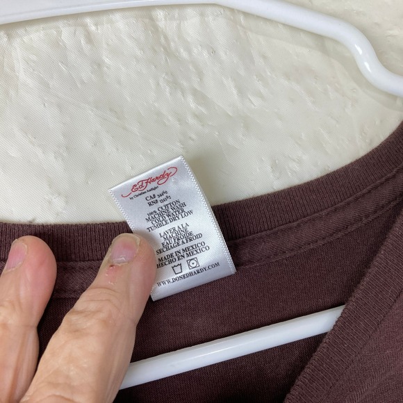 Ed Hardy Mens Y2K T Shirt Sz M Brown Death or Glory Skull Grunge Punk Retro - Picture 5 of 6